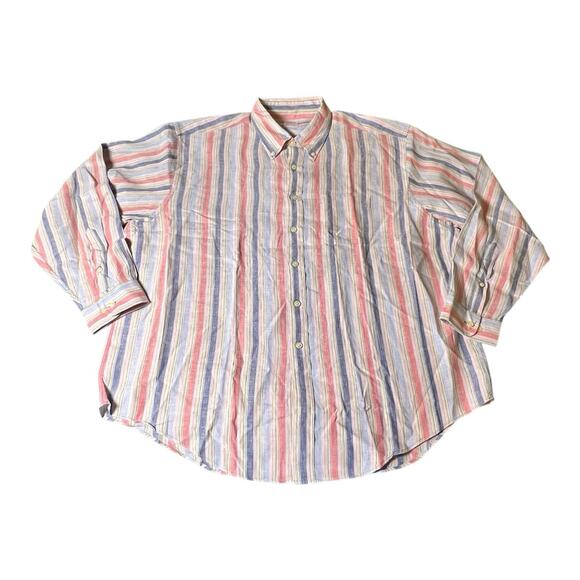 Brooks Brothers Madison Shirt Mens XXL Pink Blue Irish Linen Striped Button Down - Picture 1 of 6